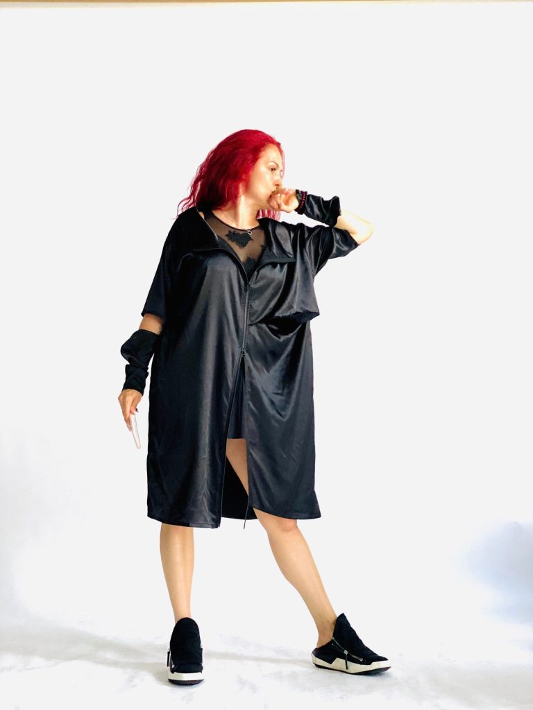 Black Luxe Double Zip Satin Shirt