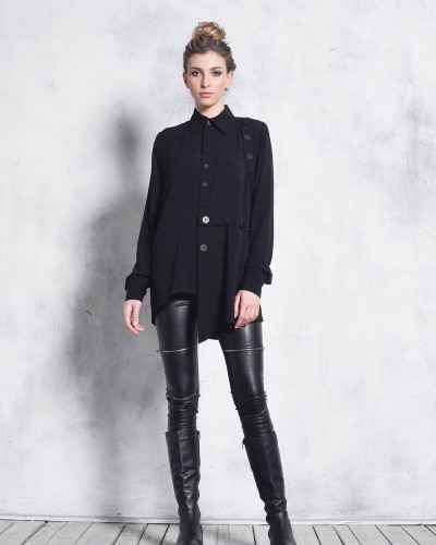 Black Multi-Button Long Sleeve Shirt