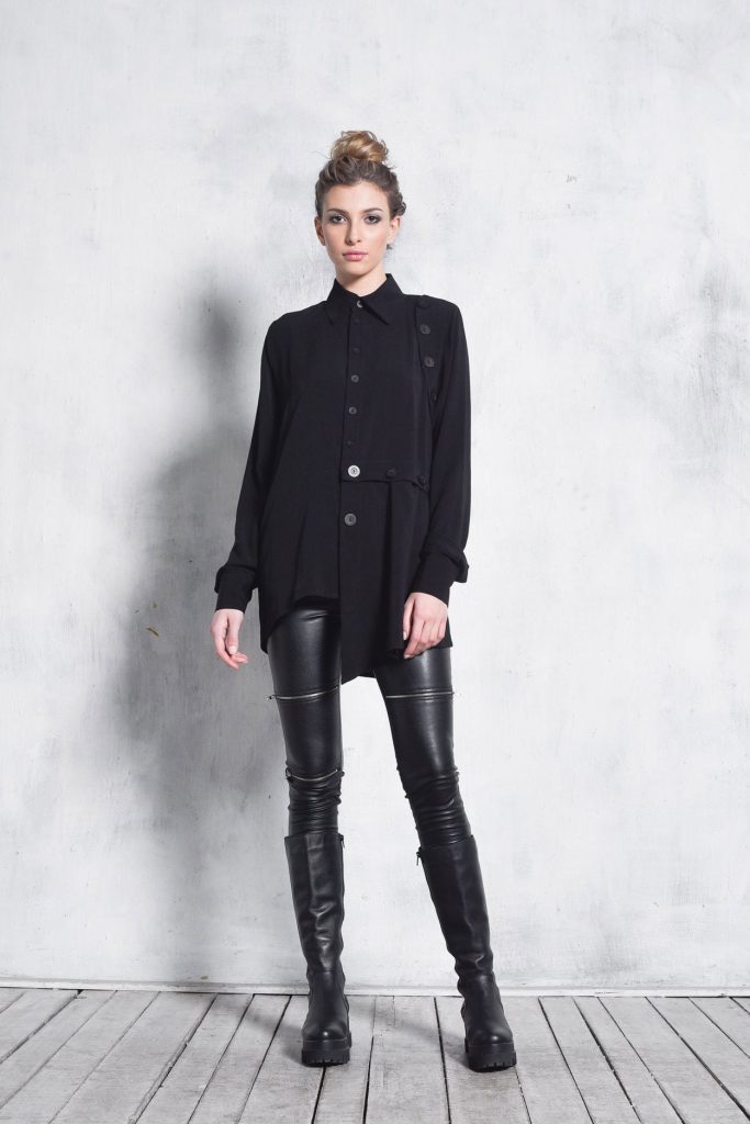 Black Multi-Button Long Sleeve Shirt