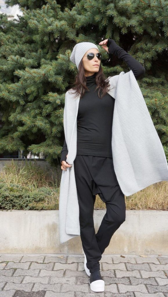 Black casual low crotch harem pants