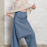 Blue deep crotch loose trousers