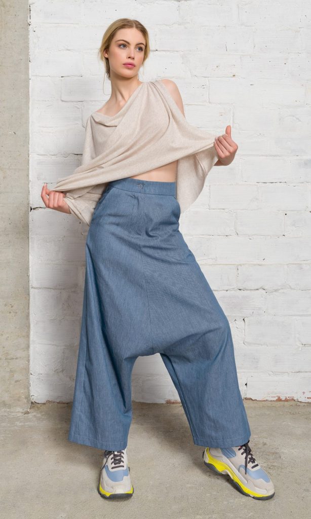 Blue deep crotch loose trousers