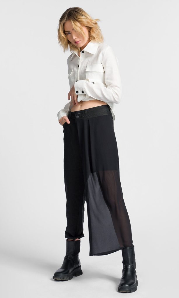 Detachable see-through straight-leg pants