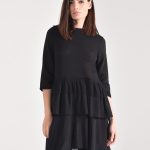 Elbow Sleeve Asymmetric Ruffle Tunic Top