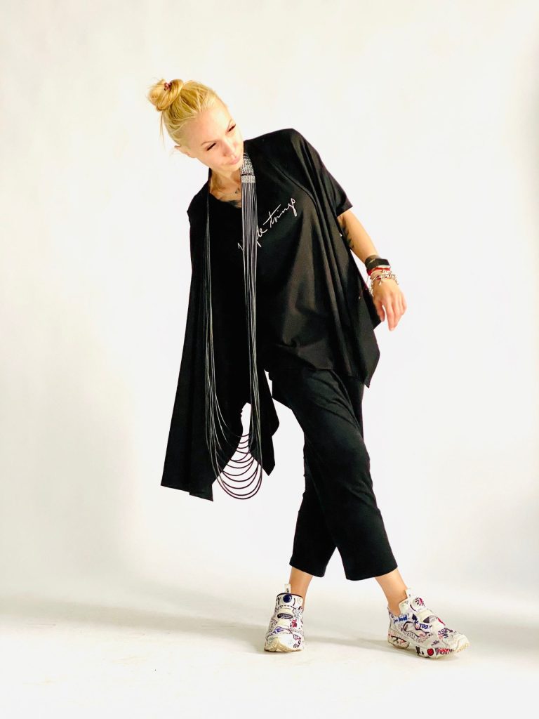 Luxe Black Asymmetric Button Top