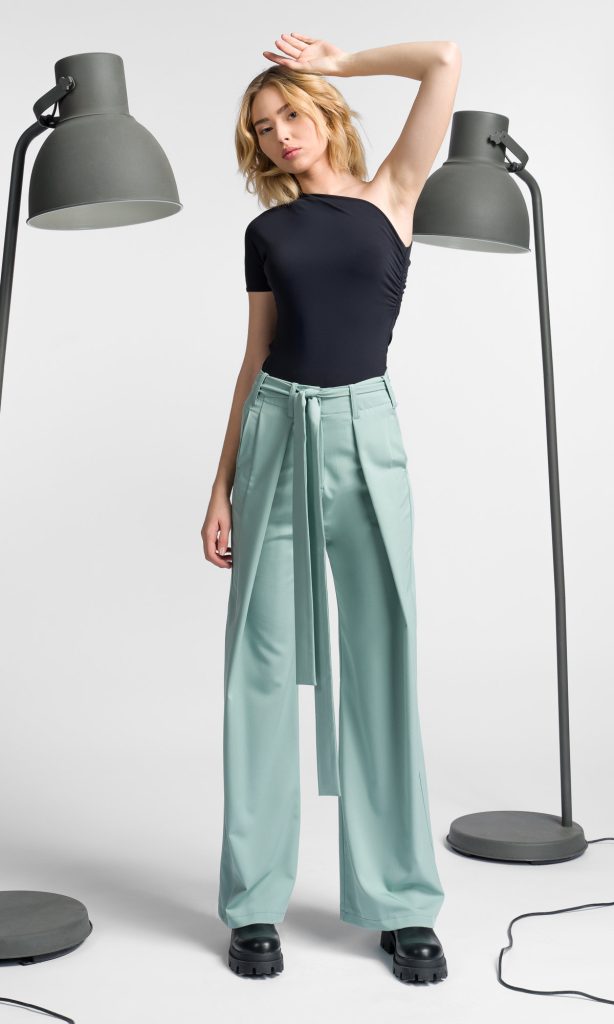 Mint Green Belt Pleated Trousers