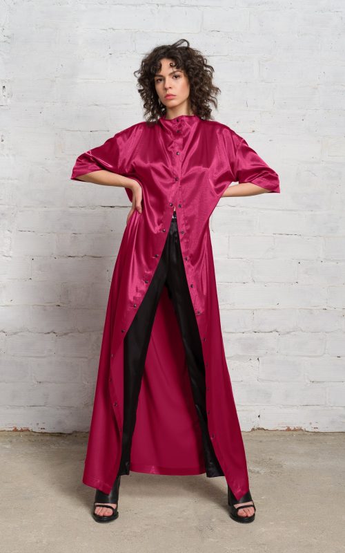 Satin Kimono Robe with Front Slit